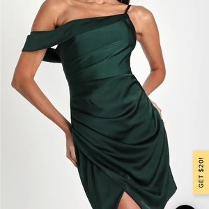 Magnificent Magic Emerald Green Satin Asymmetrical Mini Dress